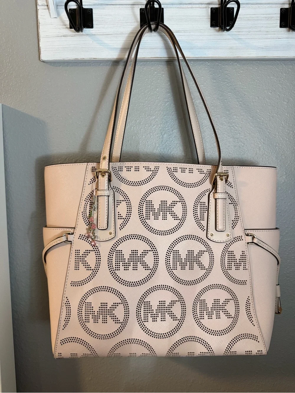 Michael Kors Blush Perforated MK Logo Tote - Picture 2 of 5